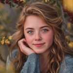 pretty teen girl with blonde hair looking thoughtfully toward camera